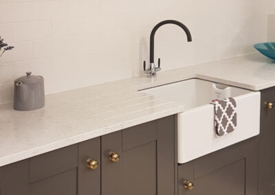 White Worktop with Brown Cabinets